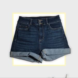 Fashion Nova high rise dark denim shorts
